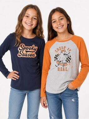 Set of 2 Cute Girls Halloween Fall Long Sleeve Shirts Size 12 Victory Heart